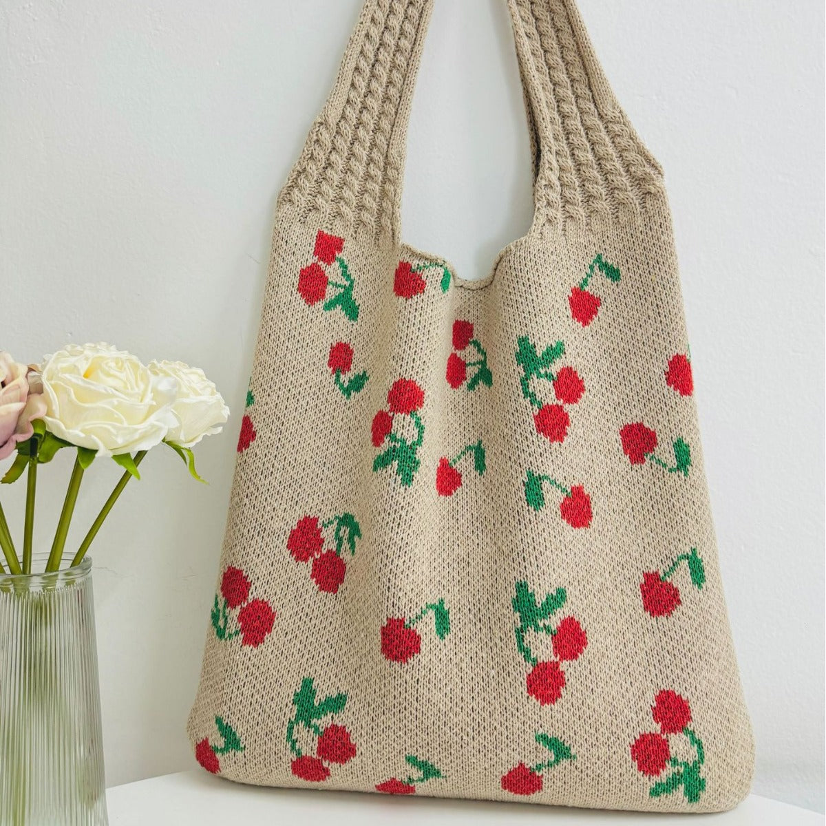 Knitted Bowknot Woven Large Capacity Totes Shoulder Bags