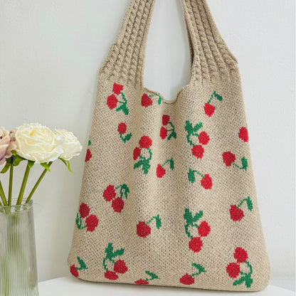 Knitted Bowknot Woven Large Capacity Totes Shoulder Bags