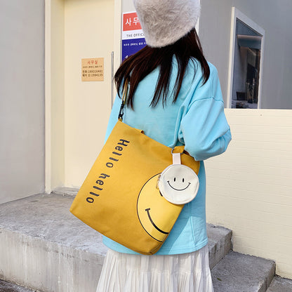 Sacs à bandoulière portables en toile pour femmes avec motif smiley frais et sucré