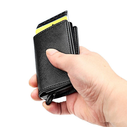 Aluminum Alloy Automatic Pop-up Genuine Leather Multiple Slots Card Holder