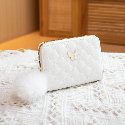 Embroidered Diamond Butterfly Decorative Fur Ball Handbags