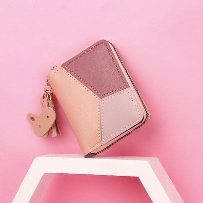 Women's Zip Female Korean Style Stitching Contrast Color Ladies Wallets