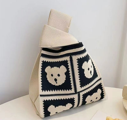 Women's Cartoon Panda Knitted Versatile Wrist Single Bags