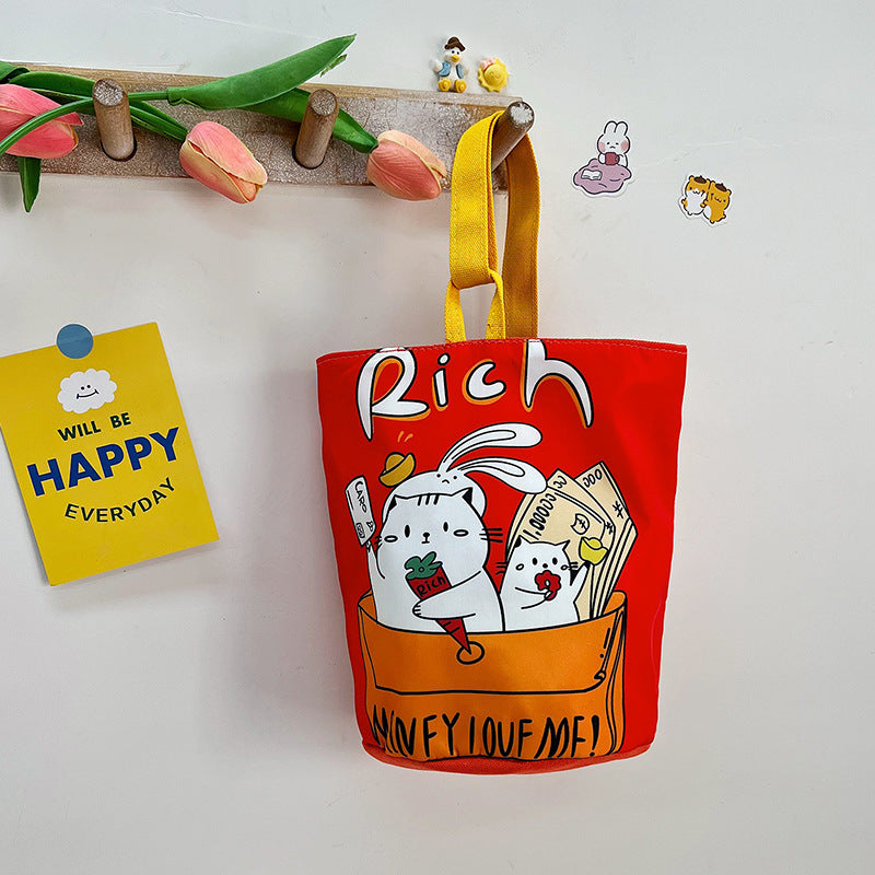 Children's Cute Canvas Bucket Portable Hand Lunch Children's Shoulder Bags