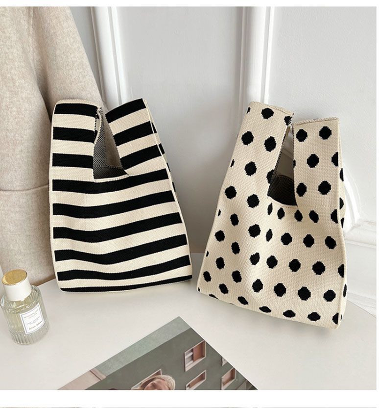 Women's Striped Knitted Portable Storage Korean Style Handbags