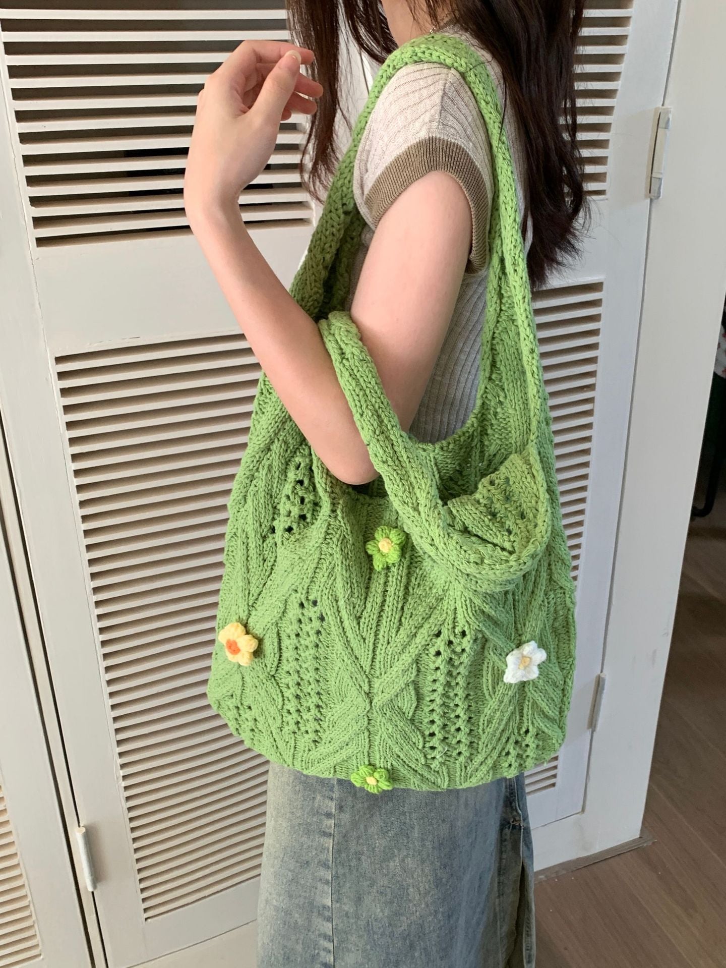 Women's Wool Knitted Woven Flower Minority High-grade Bags