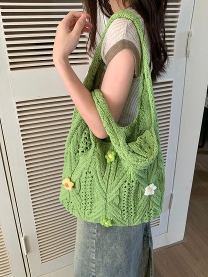 Women's Wool Knitted Woven Flower Minority High-grade Bags