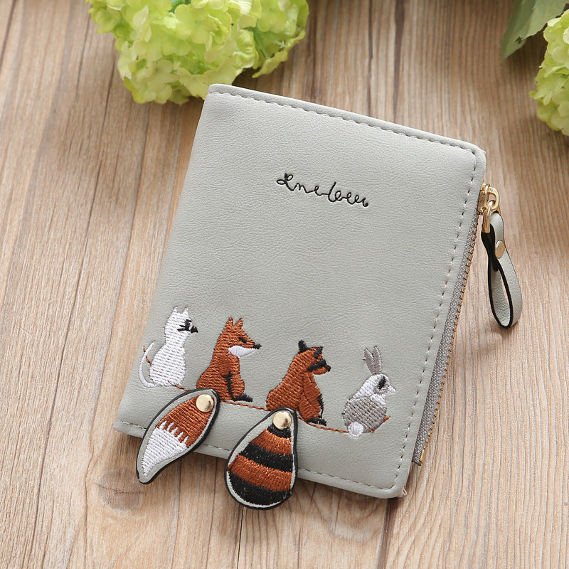 Korean Short Female Embroidery Zipper Multiple Ladies Wallets