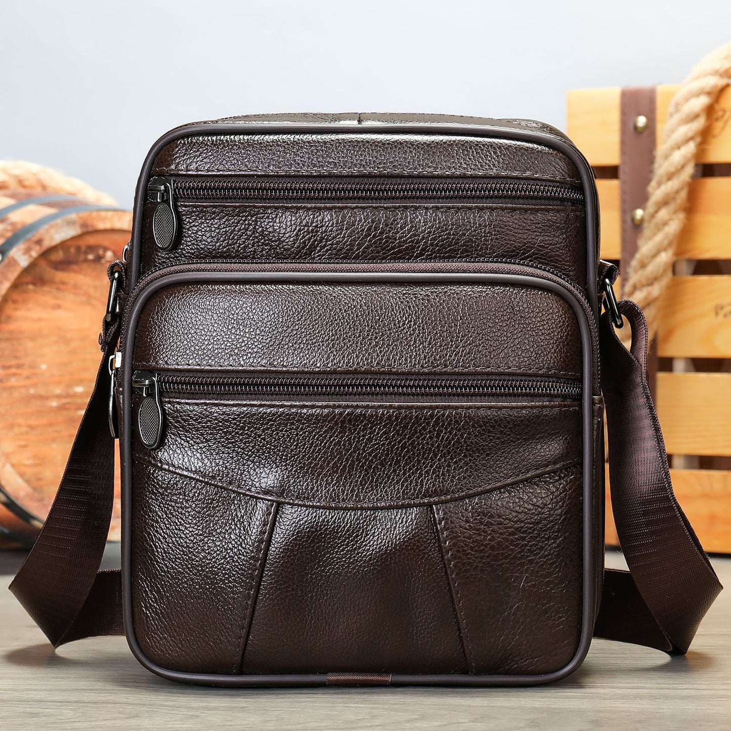 Men's Leather Vertical Top Layer Cowhide Men's Messenger Bags