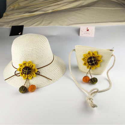 Ensemble de chapeaux tissés tendance pour enfants, mini sacs à bandoulière à fleurs pour enfants