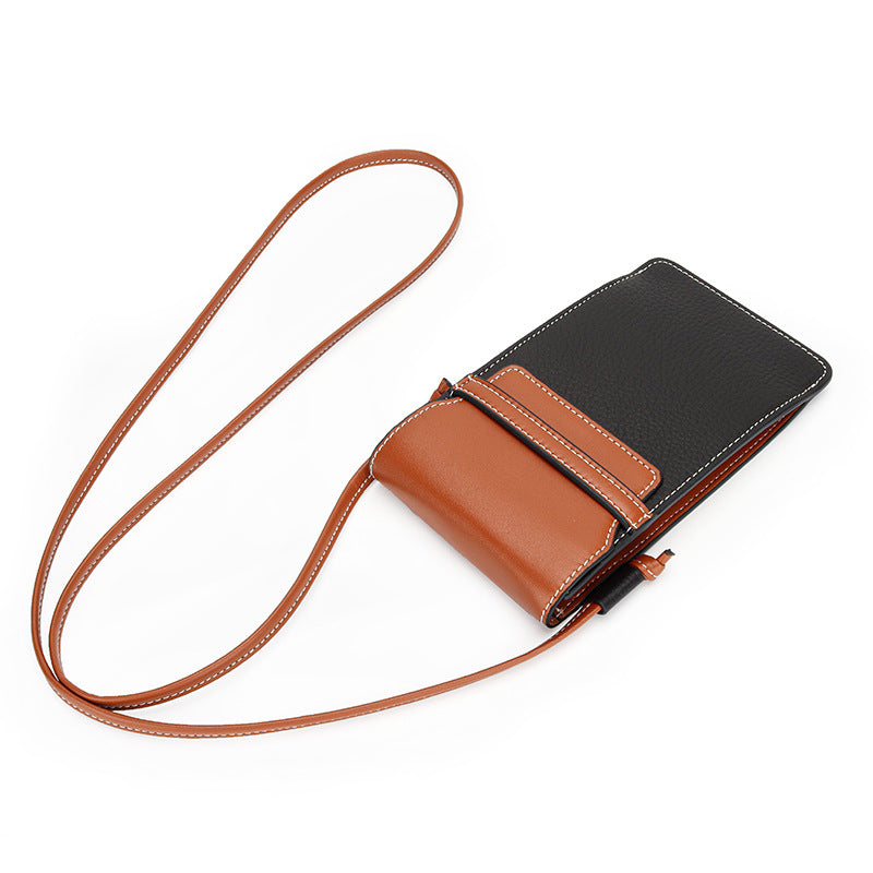 Genuine Leather Vertical First Layer Cattlehide Fashion Contrast Color Phone Bags