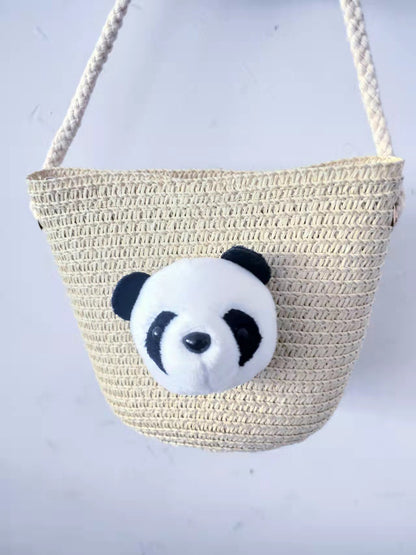 Sacs à bandoulière pour enfants en paille panda à la mode et populaire pour l'été