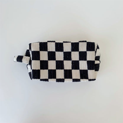 Black White Chessboard Grid Large Capacity Portable Storage Vintage Cosmetic Bags