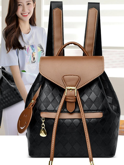 Women's Retro Contrast Color Soft Leather Fashion Backpacks