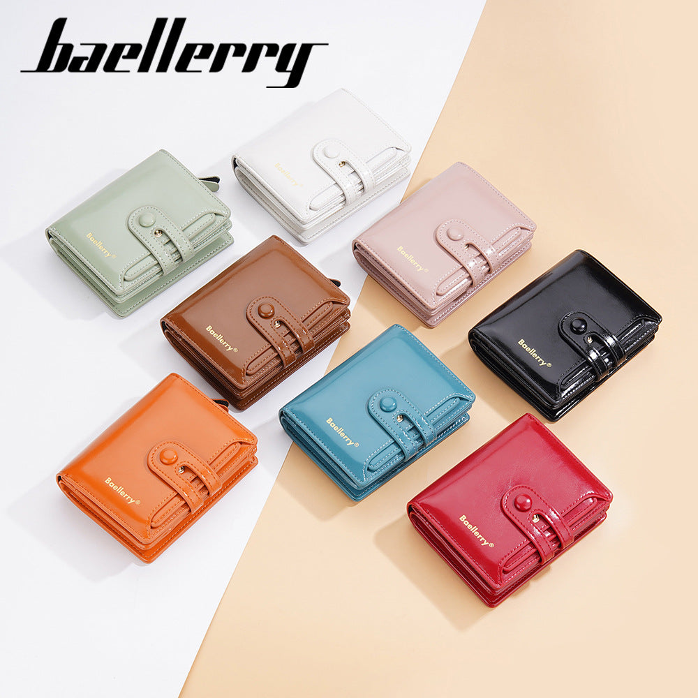 Women's Short Korean Style Oil Wax Leather Glossy Double Ladies Wallets