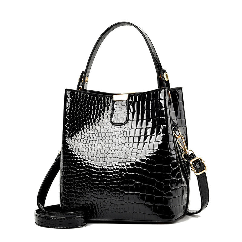 Women's Fashion Bright Leather Simple Stone Pattern Shoulder Bags