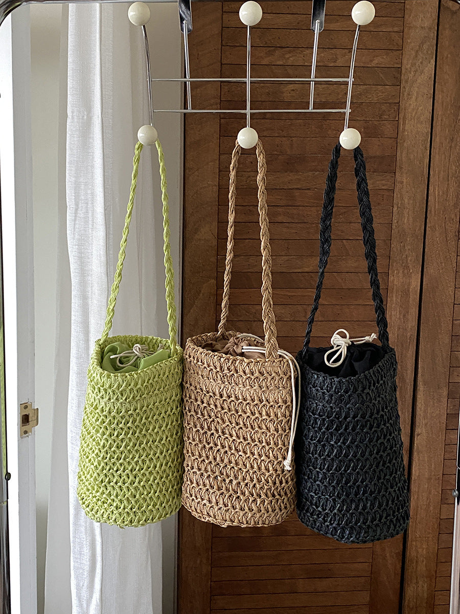 Women's Summer Niche Straw Woven Bucket Weaving Shoulder Bags