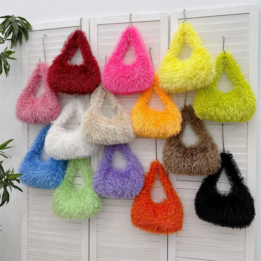 Plush Candy Color Cute Fashion Cotton Small Handbags