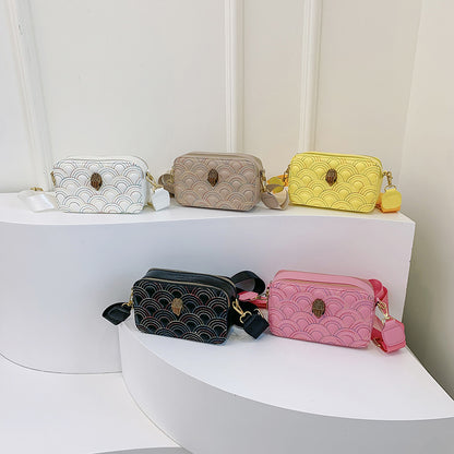 Embroidery Line Small Square Wide Strap Crossbody Bags