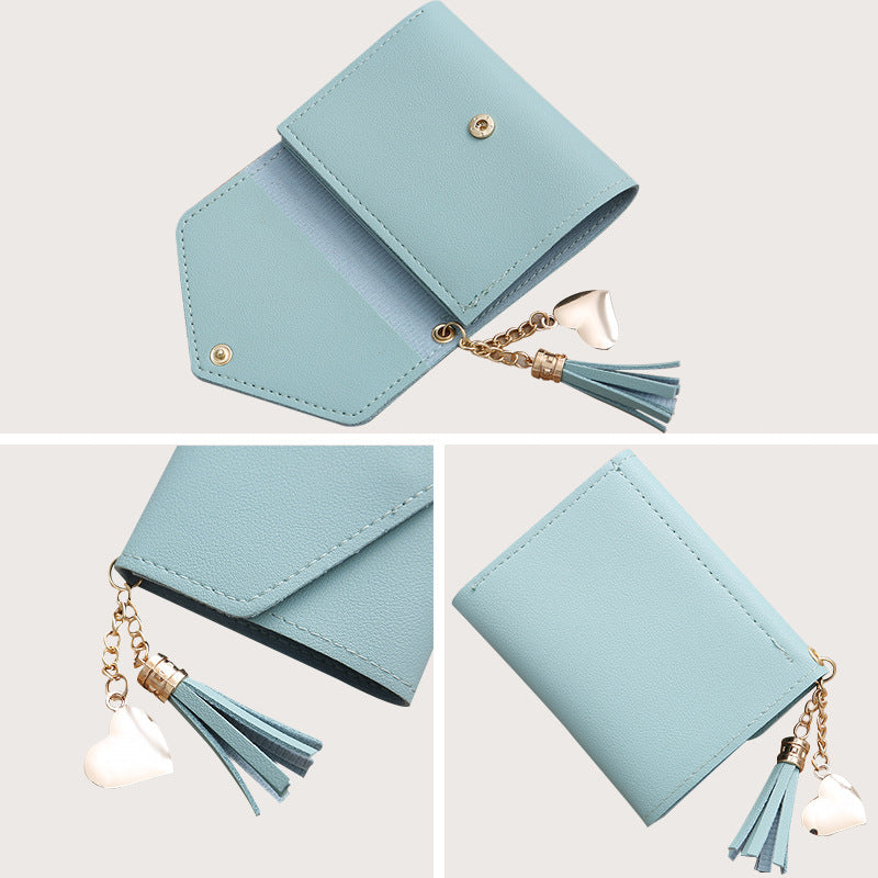 Women's Short Korean Tassel Simple Trifold Ladies Wallets