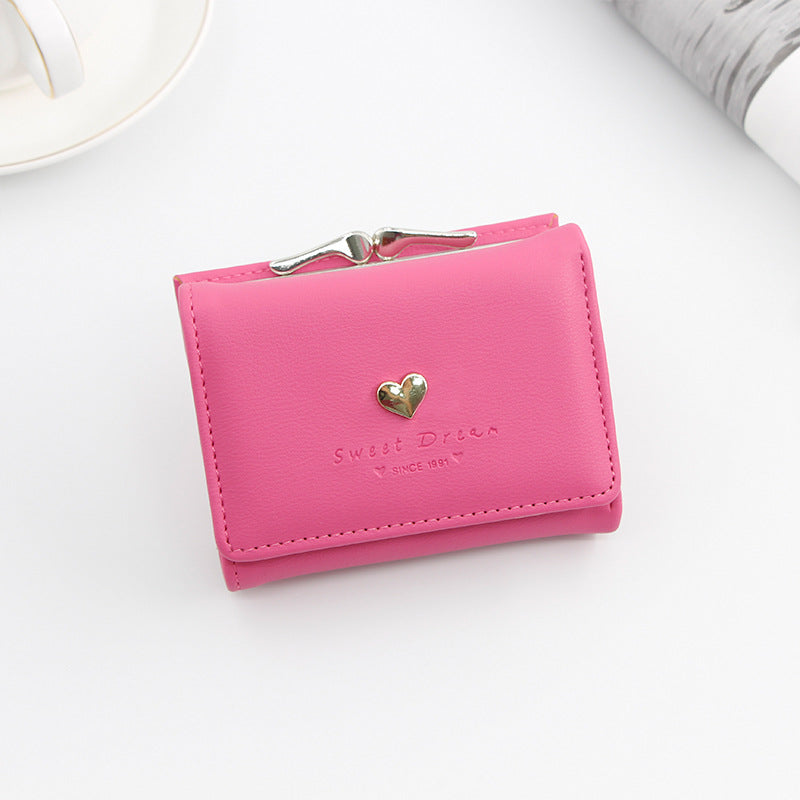 Women's Iron Clip Heart-shaped Hardware Clutch Solid Ladies Wallets