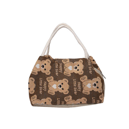 Linen Female Cartoon Cute Bear Box Handbags