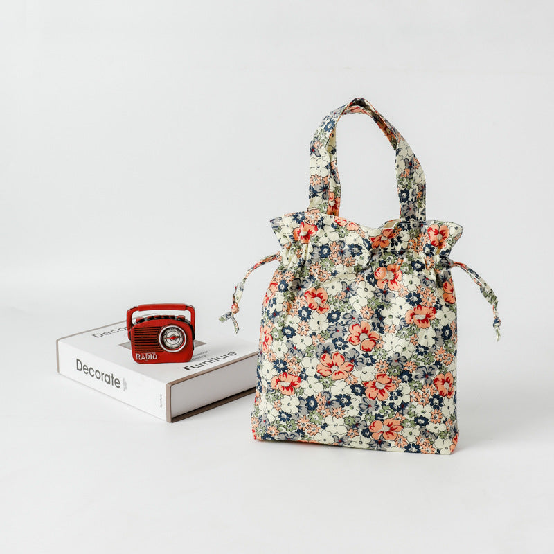 Floral Drawstring Printed Pocket Style Storage Shoulder Bags