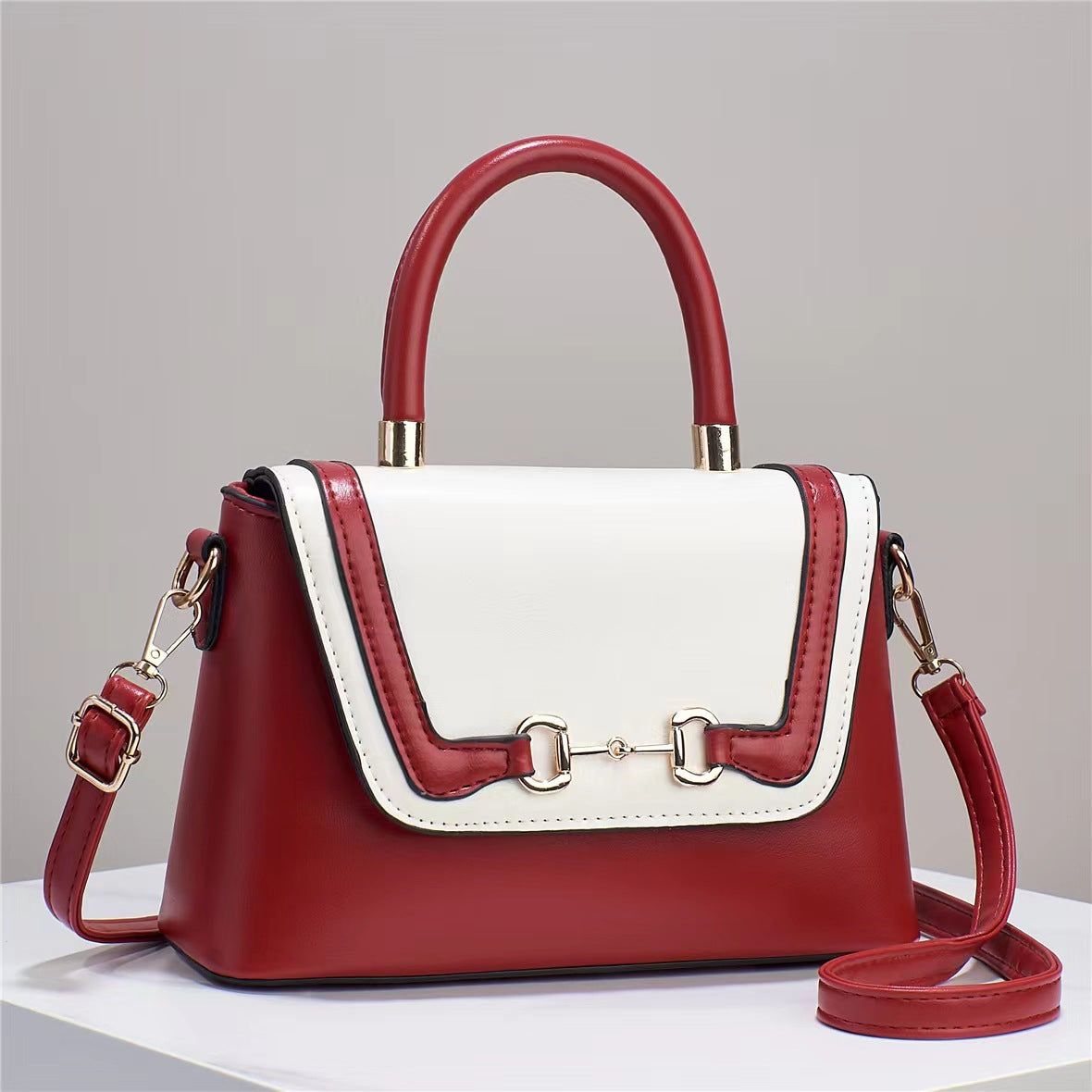 Women's Contrast Color Authentic Leather Tactile Feel Handbags