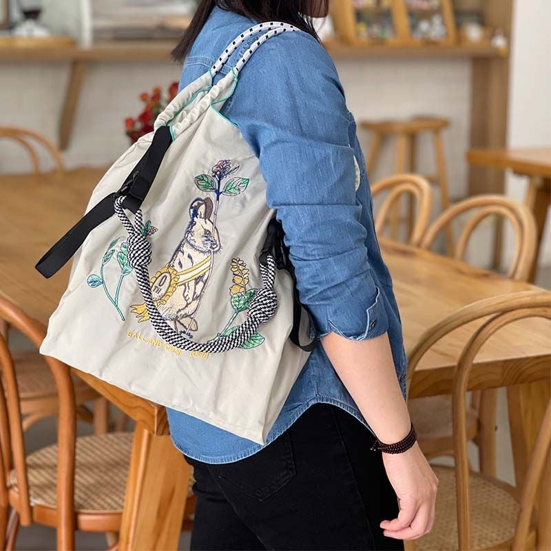 Homemade Shopping Nylon Cloth Embroidery Flower Crossbody Bags