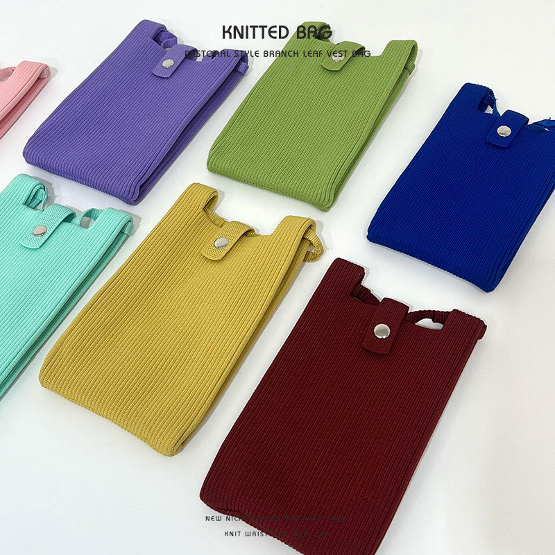 Classy Solid Color Niche Knitted Korean Phone Bags