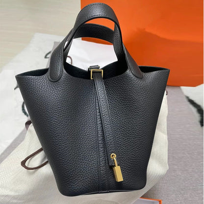 Women's Basket Genuine Leather Litchi Pattern First Handbags