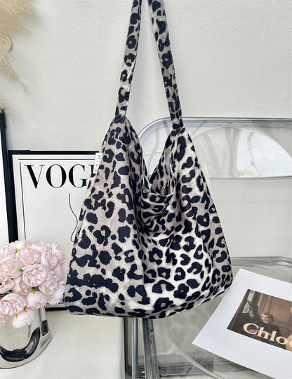 Leopard Print Floral Canvas Female White Shoulder Bags