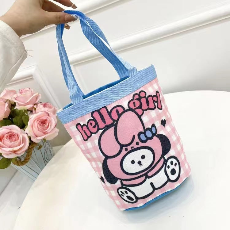 Children's Fun Illustration Portable Round Barrel Mummy Storage Lunch Handbags