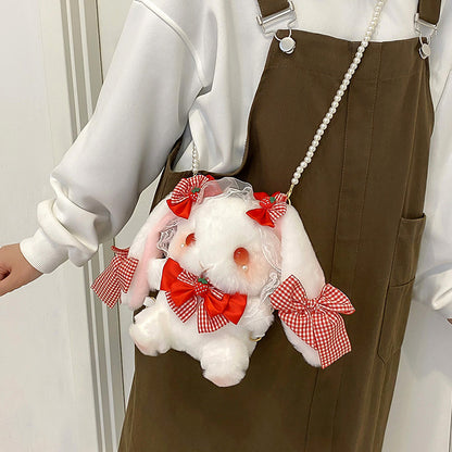 Cute Lolita Plush Lace Bow Strawberry Children's Shoulder Bags