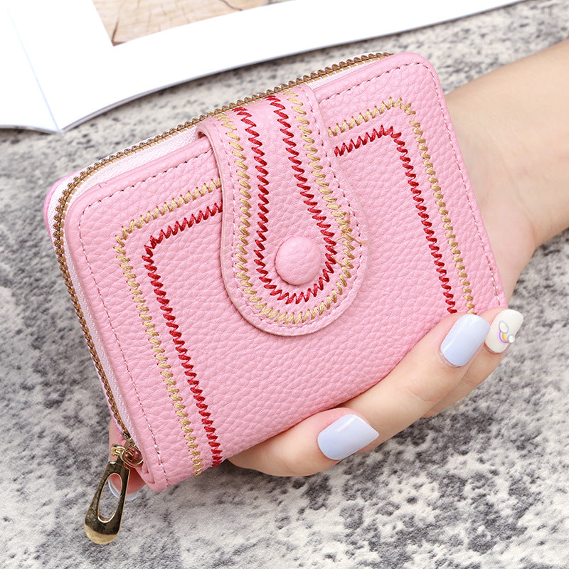 Women's Korean Style Short Zipper Hasp Litchi Pattern Ladies Wallets