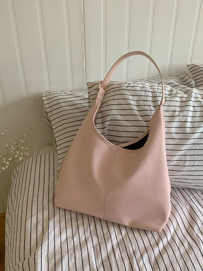 Sac fourre-tout simple en cuir souple rose à bandoulière