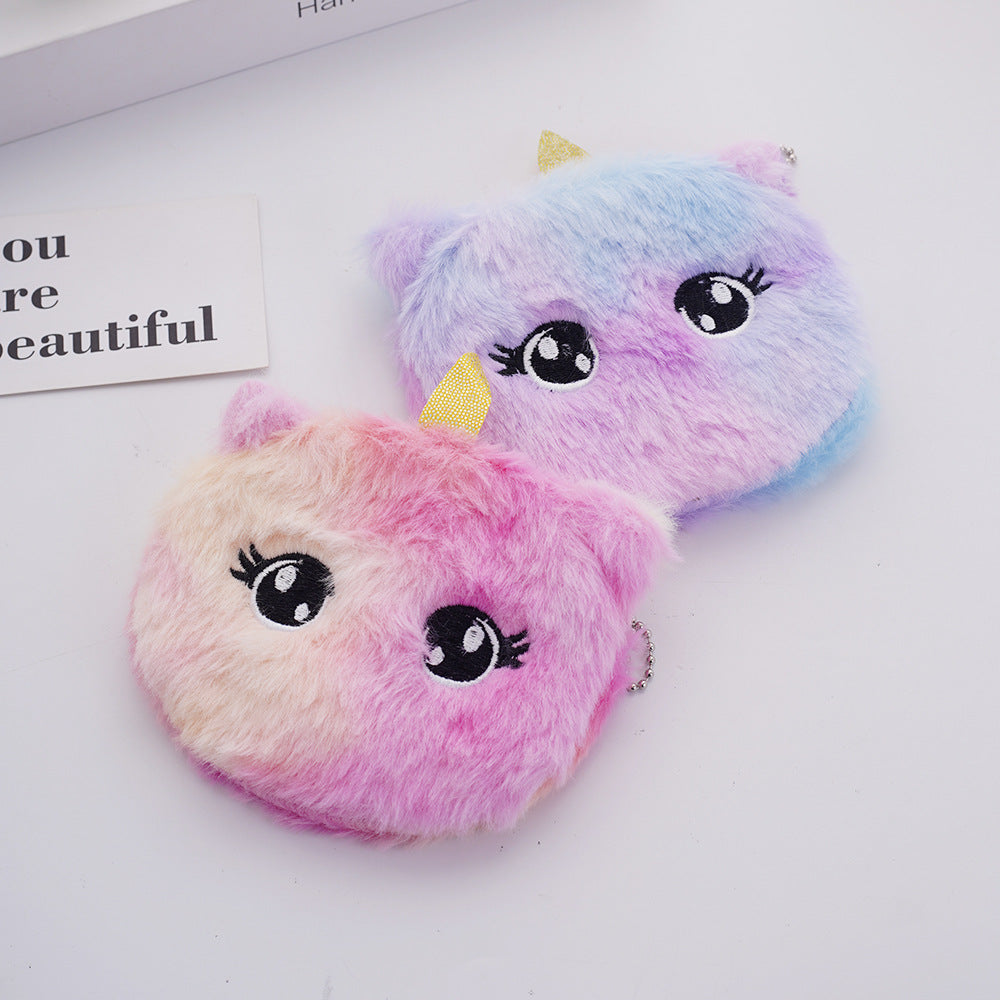 Mini porte-monnaie pour enfants en peluche avec motif de dessin animé et licorne