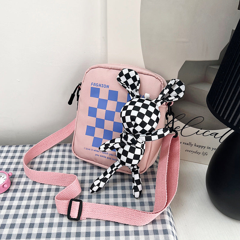 Women's Fashion Nylon Cute Rabbit Female Plaid Shoulder Bags