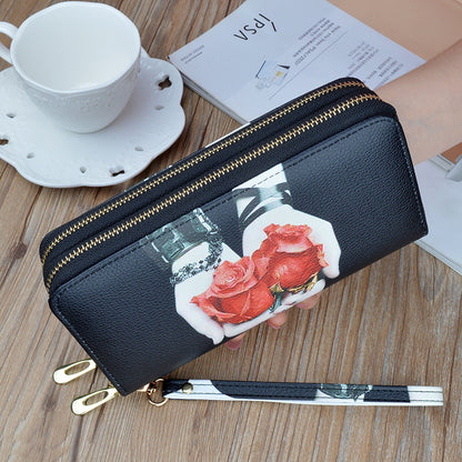 Women's Zip Long Layer Fashion Printing Change And Phone Bags