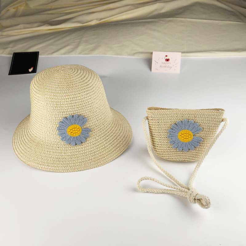 Ensemble de chapeaux tissés tendance pour enfants, mini sacs à bandoulière à fleurs pour enfants