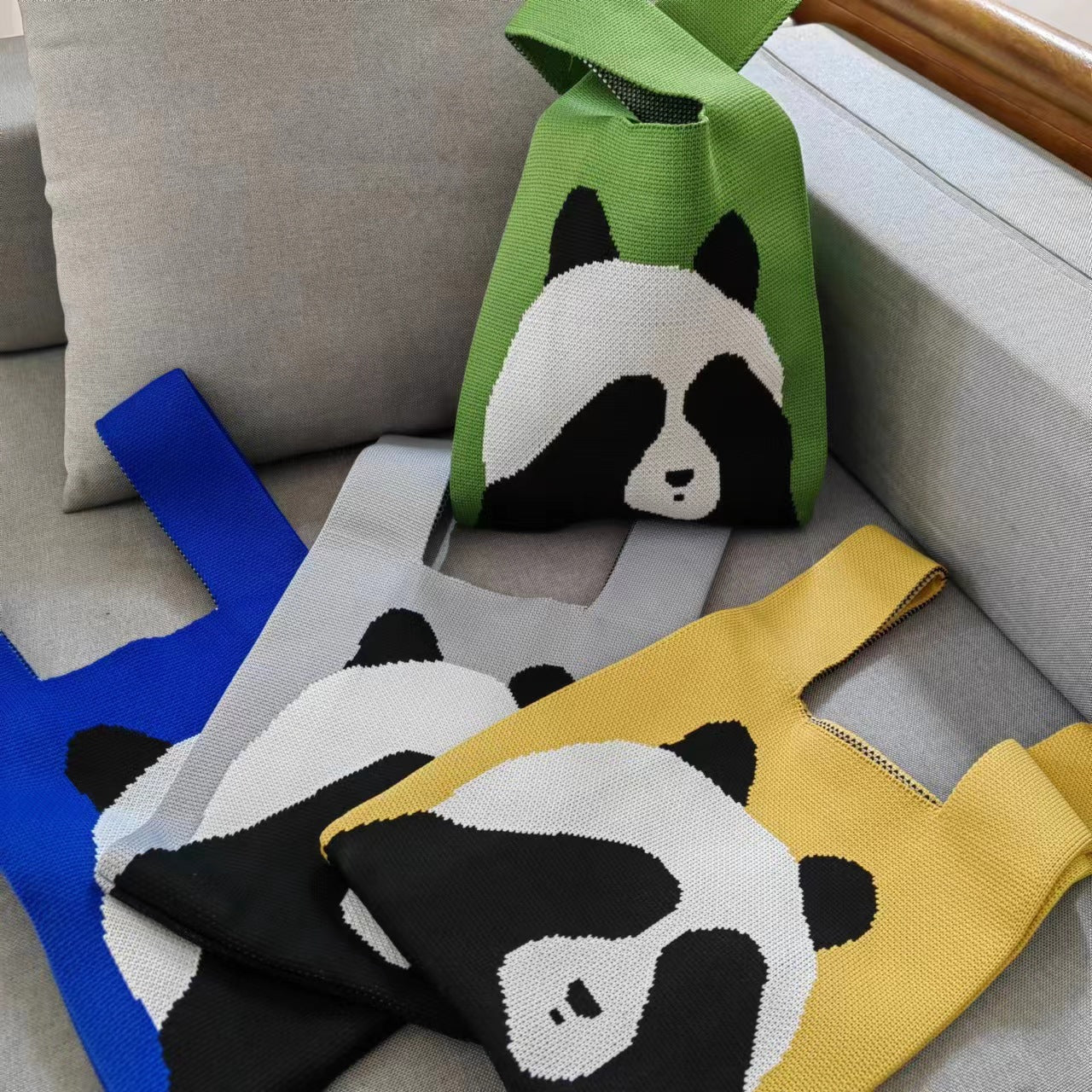 Sac fourre-tout tricoté Panda de grande capacité