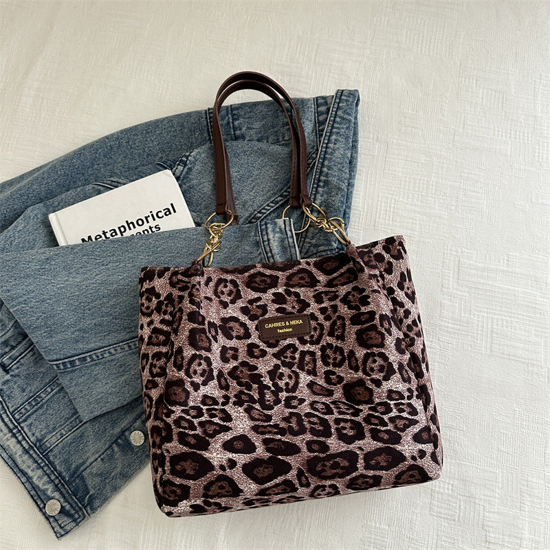 Women's Retro Frosted Large Capacity Leopard Print Shoulder Bags