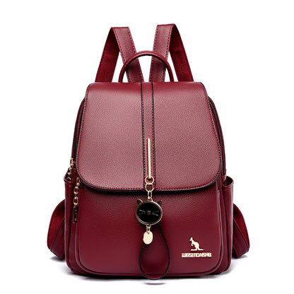 Women's Soft Leather Lychee Pattern Large Capacity Backpacks