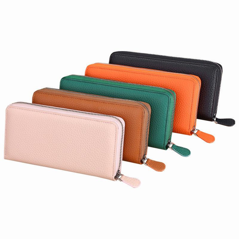 Genuine Leather Long Fashion Clutch Swiping Ladies Wallets