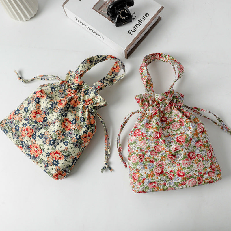 Floral Drawstring Printed Pocket Style Storage Shoulder Bags