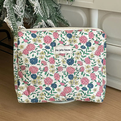 Trousse de toilette matelassée de grande capacité à motif floral rétro