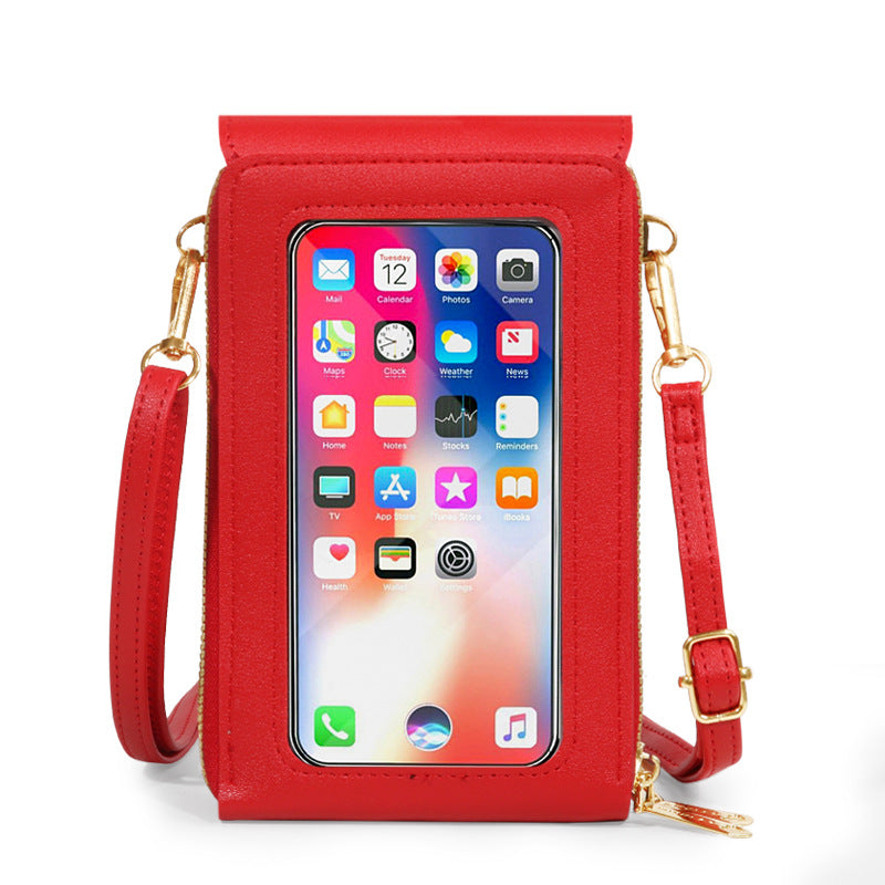 Women's Leather Touch Screen Mobile Retro Solid Phone Bags