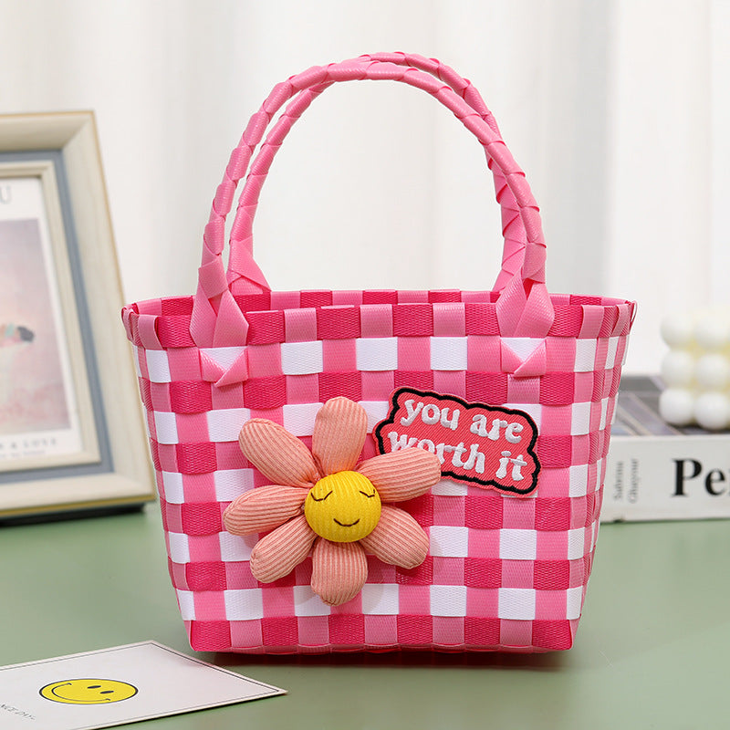 Panier pour femmes et enfants Artisanat artistique Sacs tissés à fleurs mignonnes