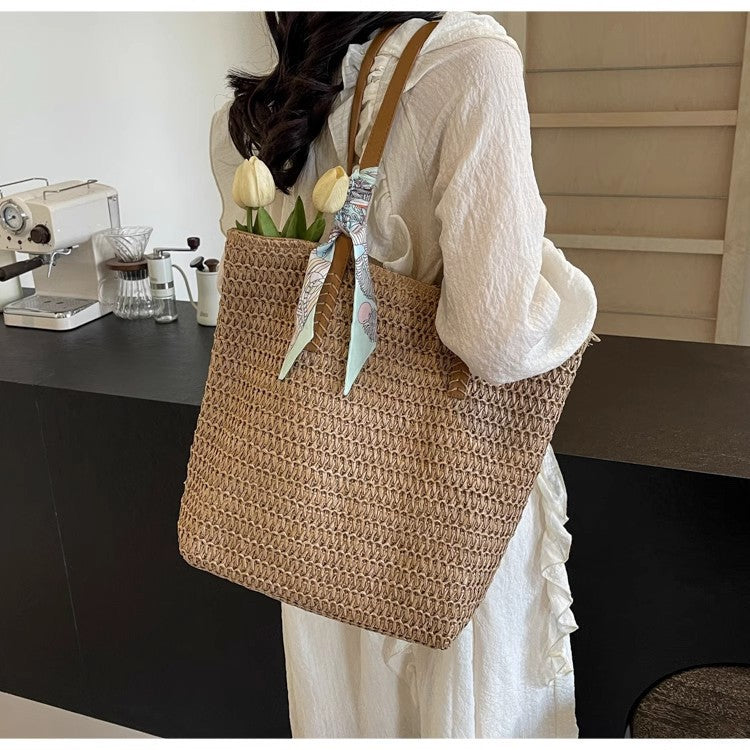 Women's Popular Large Capacity Woven Straw Texture Summer Shoulder Bags