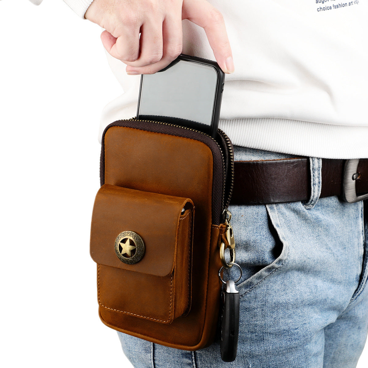 Women's & Men's & Leather Cigarette Suitable For Mobile Men's Waist Packs